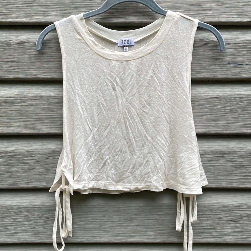 Tobi Ivory Side-Ties Crop Top